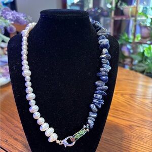 White and Blue Two-Tone Necklace with Stone Beads